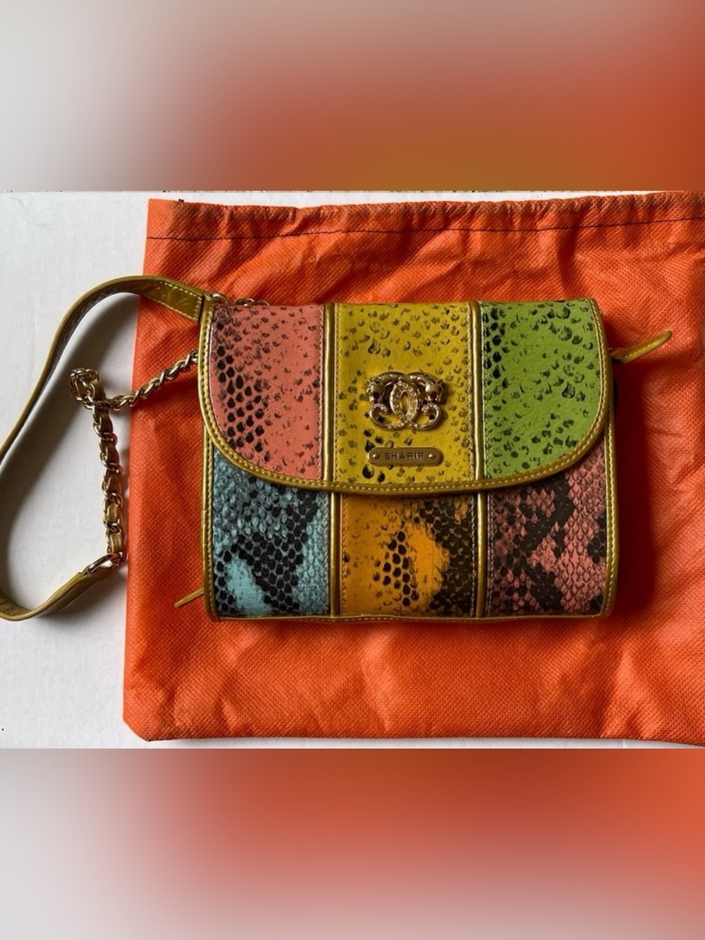 Sharif Burgundy and Mustard Crossbody Wallet with Gold Chain
